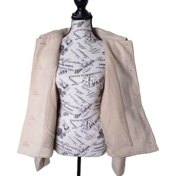 🆕ANN TAYLOR Fringe Bomber Jacket Wool Blend Lined Beige Medium - Picture 10 of 11